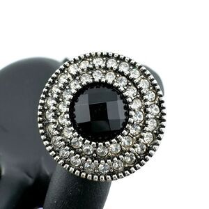 Vintage Black Rhinestone Circle Ring Dazzling Statement Bold Formal Regency